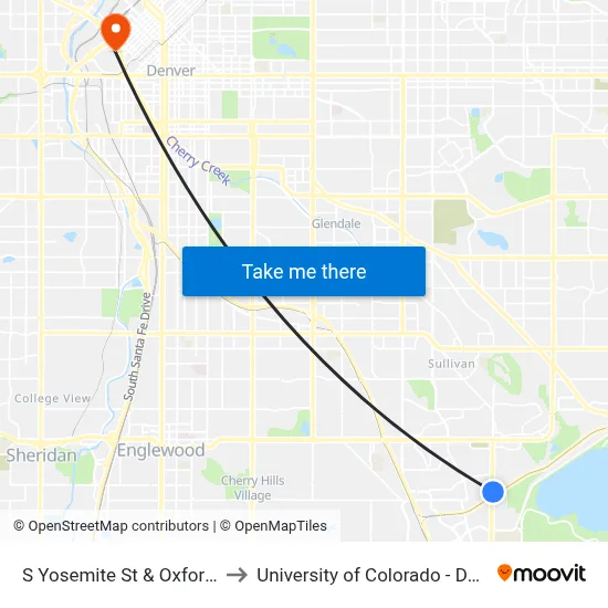 S Yosemite St & Oxford Dr to University of Colorado - Denver map