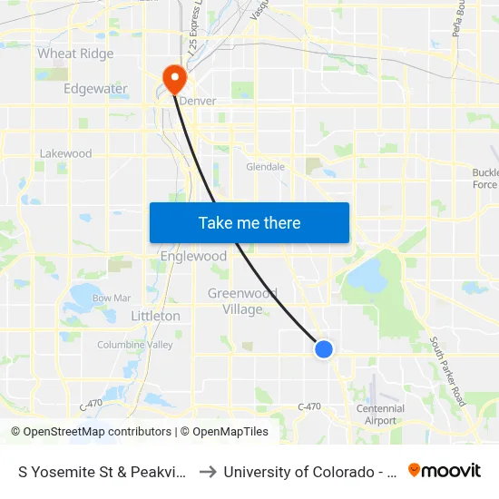 S Yosemite St & Peakview Ave to University of Colorado - Denver map
