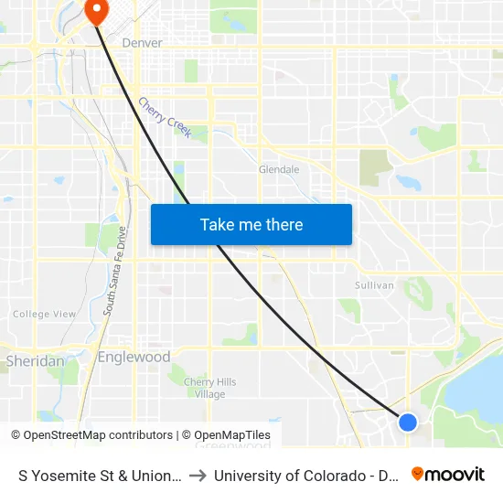 S Yosemite St & Union Ave to University of Colorado - Denver map