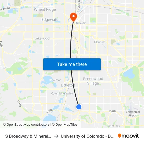 S Broadway & Mineral Ave to University of Colorado - Denver map