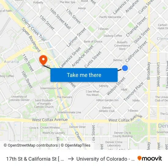 17th St & California St [ Z Stop ] to University of Colorado - Denver map