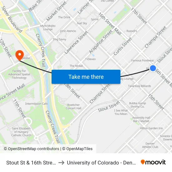 Stout St & 16th Street to University of Colorado - Denver map