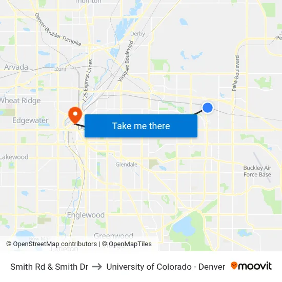 Smith Rd & Smith Dr to University of Colorado - Denver map