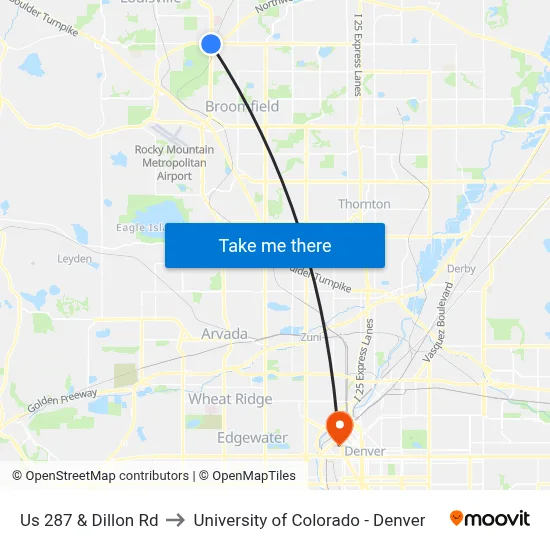Us 287 & Dillon Rd to University of Colorado - Denver map