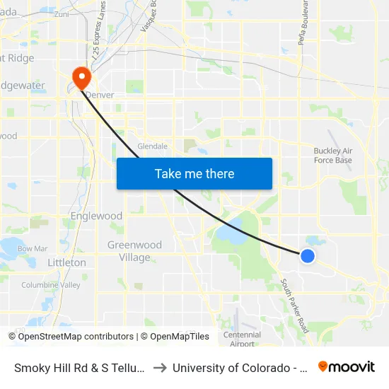 Smoky Hill Rd & S Telluride St to University of Colorado - Denver map