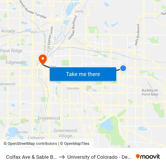 Colfax Ave & Sable Blvd to University of Colorado - Denver map