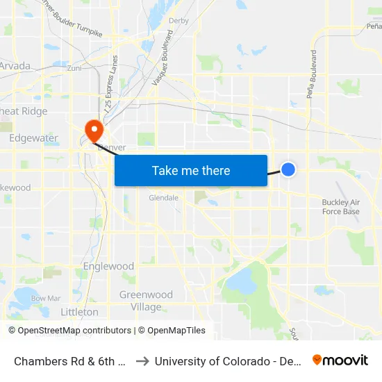 Chambers Rd & 6th Ave to University of Colorado - Denver map