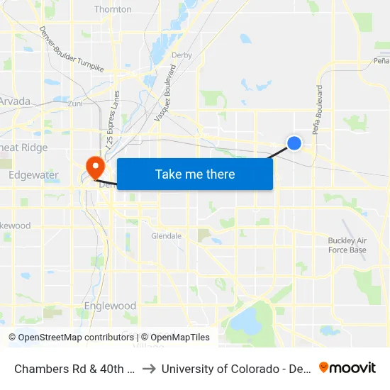 Chambers Rd & 40th Ave to University of Colorado - Denver map