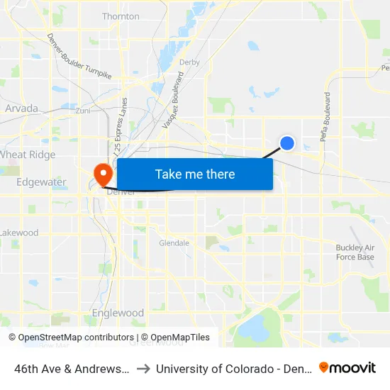 46th Ave & Andrews Dr to University of Colorado - Denver map