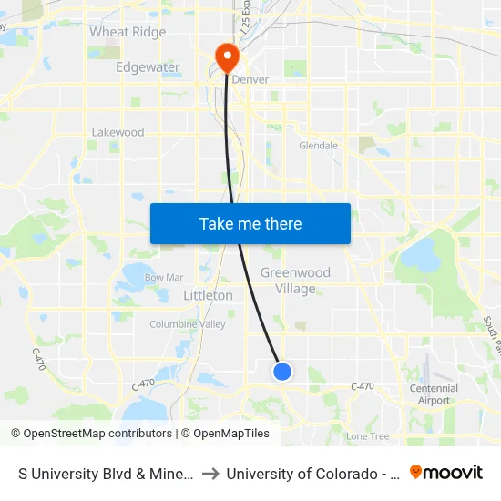 S University Blvd & Mineral Ave to University of Colorado - Denver map