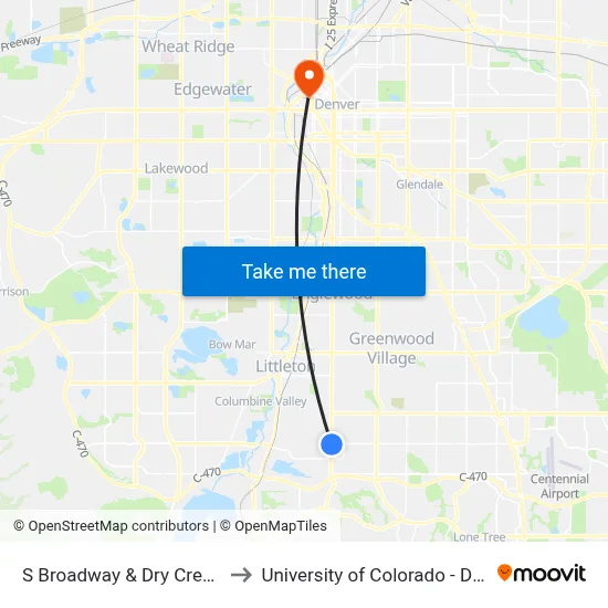 S Broadway & Dry Creek Rd to University of Colorado - Denver map