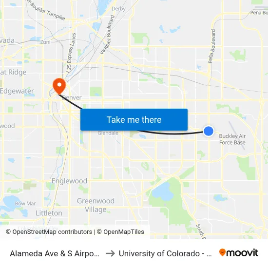 Alameda Ave & S Airport Blvd to University of Colorado - Denver map