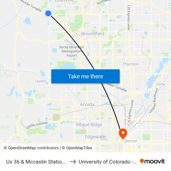 Us 36 & Mccaslin Station Gate D to University of Colorado - Denver map