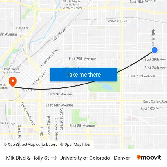 Mlk Blvd & Holly St to University of Colorado - Denver map