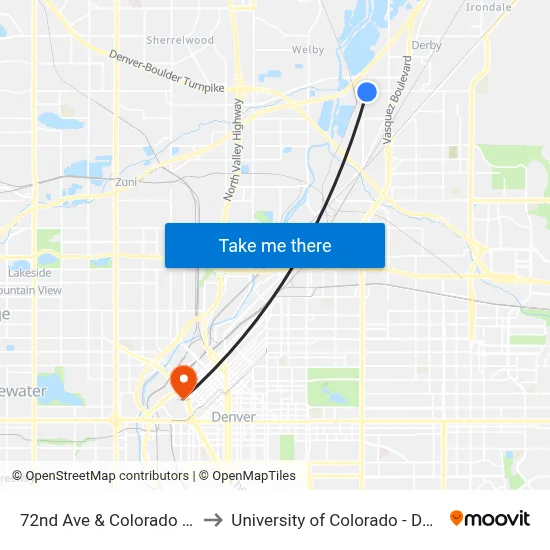 72nd Ave & Colorado Blvd to University of Colorado - Denver map