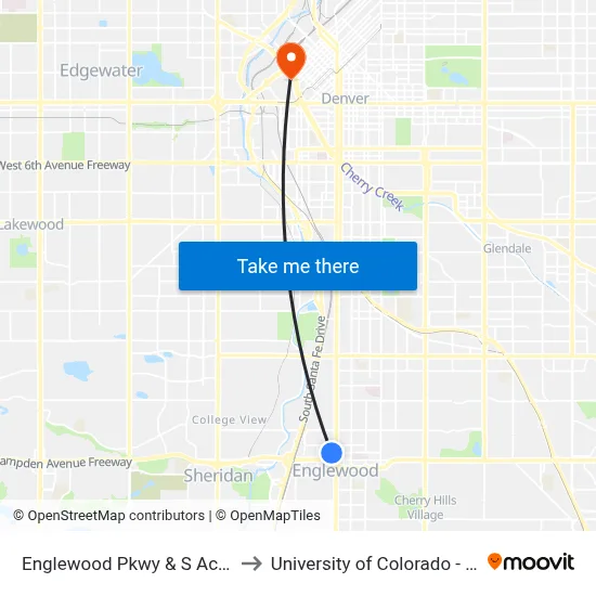 Englewood Pkwy & S Acoma St to University of Colorado - Denver map