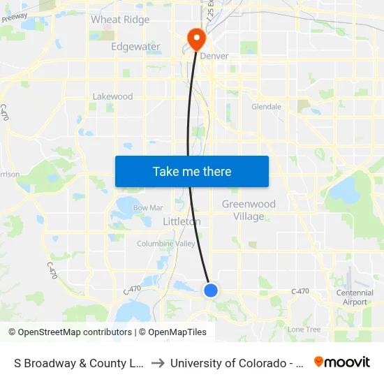 S Broadway & County Line Rd to University of Colorado - Denver map
