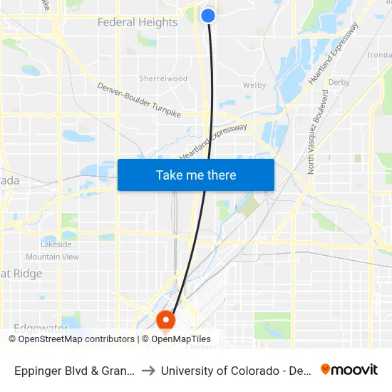 Eppinger Blvd & Grant St to University of Colorado - Denver map