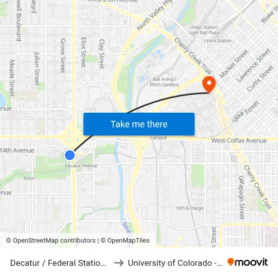 Decatur / Federal Station Gate G to University of Colorado - Denver map