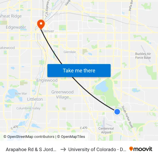 Arapahoe Rd & S Jordan Rd to University of Colorado - Denver map