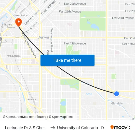 Leetsdale Dr & S Cherry St to University of Colorado - Denver map