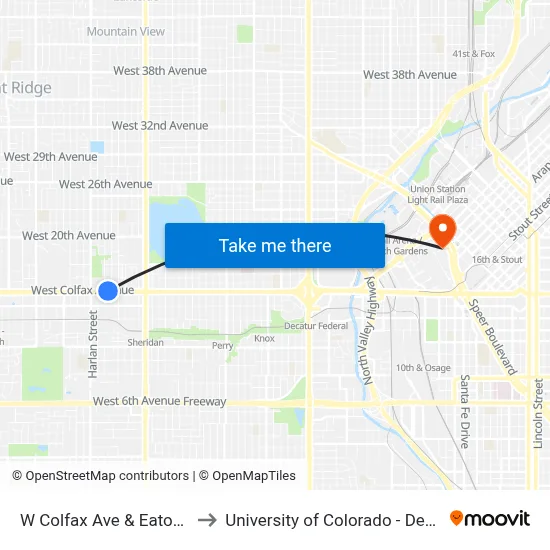 W Colfax Ave & Eaton St to University of Colorado - Denver map