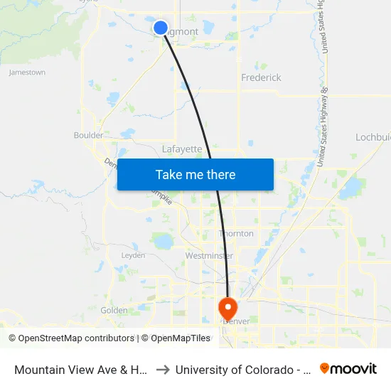 Mountain View Ave & Hover St to University of Colorado - Denver map