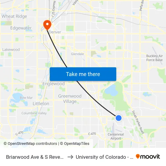 Briarwood Ave & S Revere Pkwy to University of Colorado - Denver map