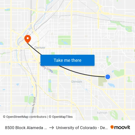 8500 Block Alameda Ave to University of Colorado - Denver map