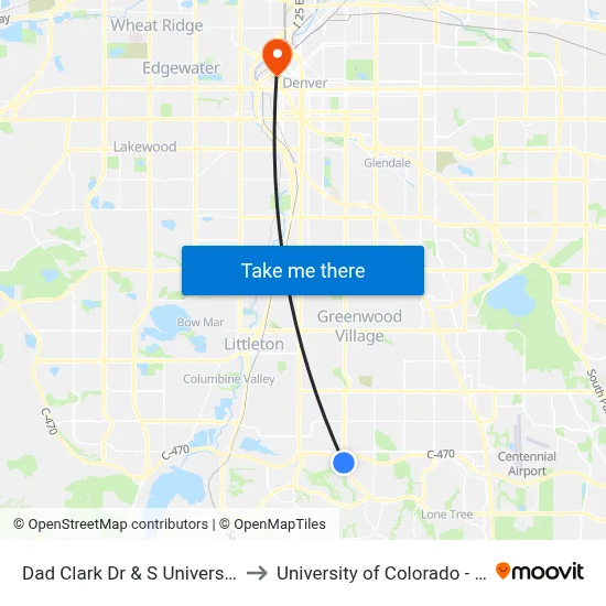 Dad Clark Dr & S University Blvd to University of Colorado - Denver map
