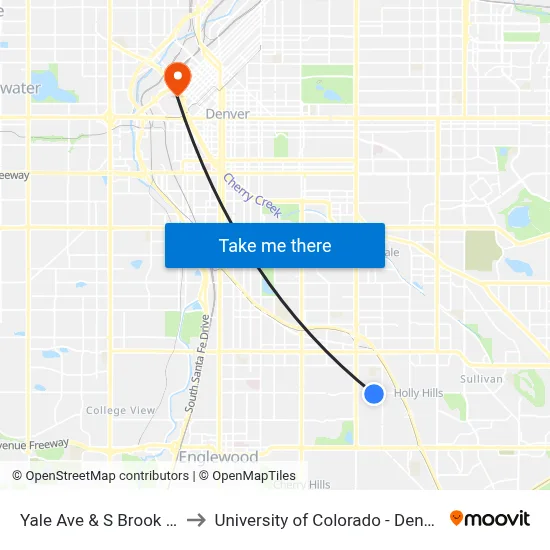 Yale Ave & S Brook Dr to University of Colorado - Denver map