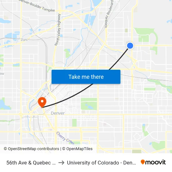56th Ave & Quebec St to University of Colorado - Denver map