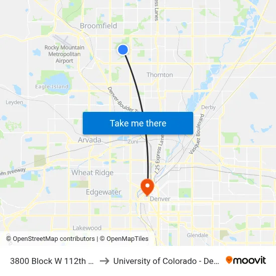 3800 Block W 112th Ave to University of Colorado - Denver map