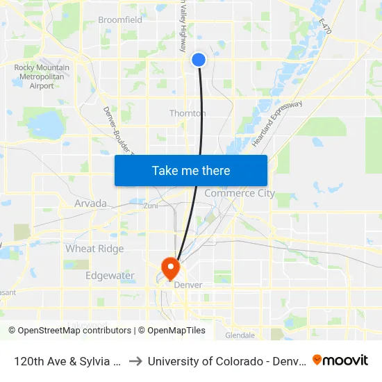 120th Ave & Sylvia Dr to University of Colorado - Denver map