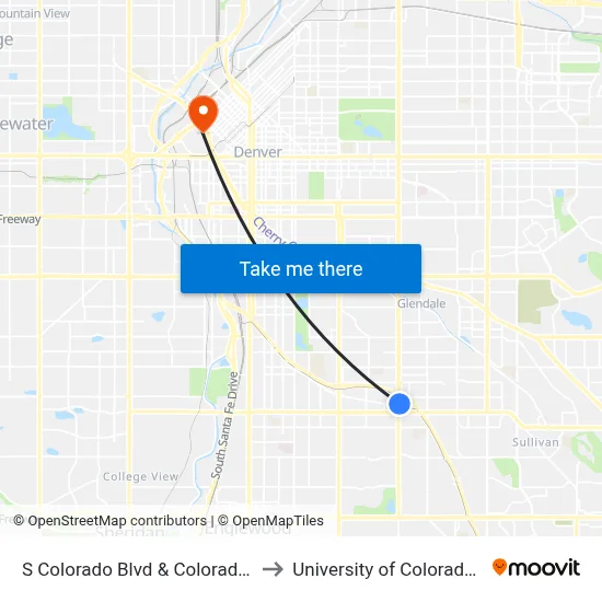 S Colorado Blvd & Colorado Center Dr to University of Colorado - Denver map