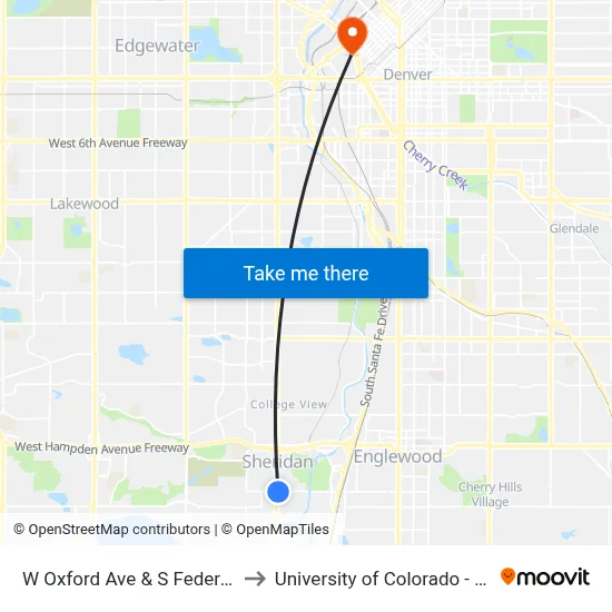 W Oxford Ave & S Federal Blvd to University of Colorado - Denver map