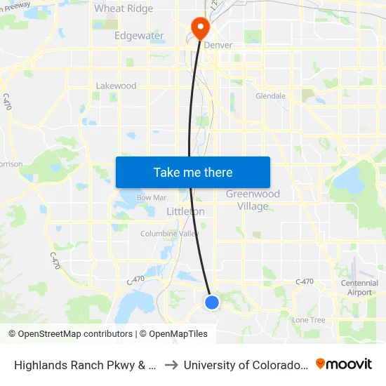 Highlands Ranch Pkwy & Broadway to University of Colorado - Denver map
