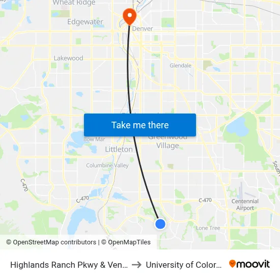 Highlands Ranch Pkwy & Venneford Ranch Rd to University of Colorado - Denver map
