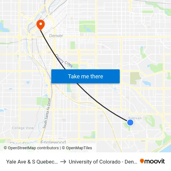 Yale Ave & S Quebec St to University of Colorado - Denver map