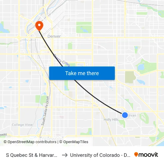S Quebec St & Harvard Ave to University of Colorado - Denver map