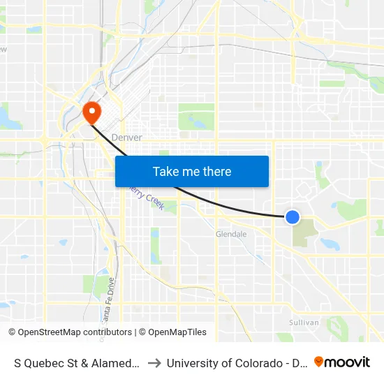 S Quebec St & Alameda Ave to University of Colorado - Denver map