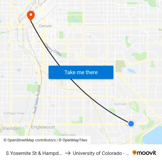 S Yosemite St & Hampden Ave to University of Colorado - Denver map