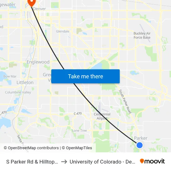 S Parker Rd & Hilltop Rd to University of Colorado - Denver map