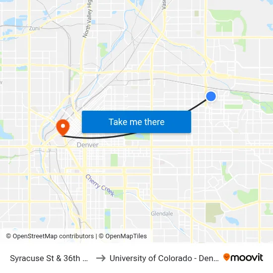 Syracuse St & 36th Ave to University of Colorado - Denver map