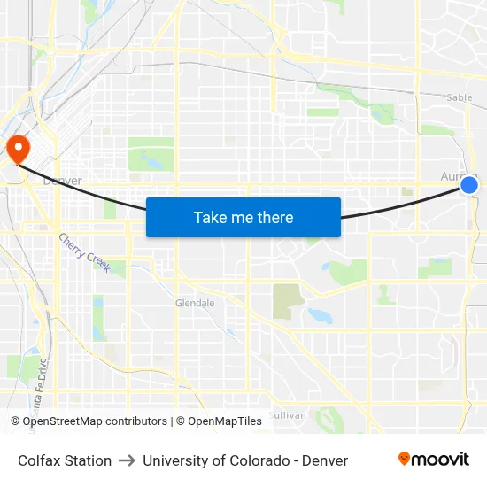 Colfax Station to University of Colorado - Denver map