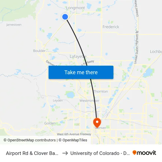 Airport Rd & Clover Basin Dr to University of Colorado - Denver map