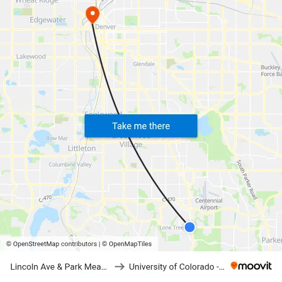 Lincoln Ave & Park Meadows Dr to University of Colorado - Denver map