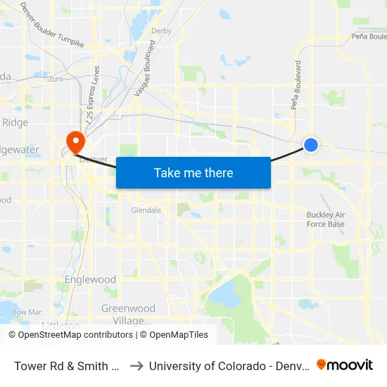 Tower Rd & Smith Rd to University of Colorado - Denver map