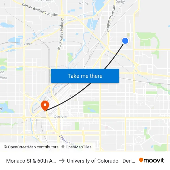 Monaco St & 60th Ave to University of Colorado - Denver map