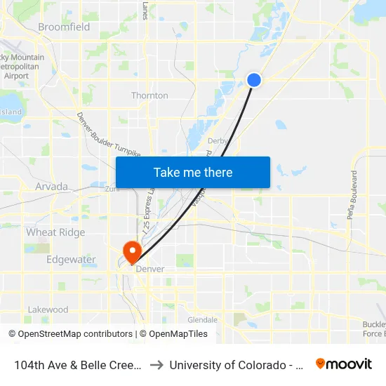 104th Ave & Belle Creek Blvd to University of Colorado - Denver map